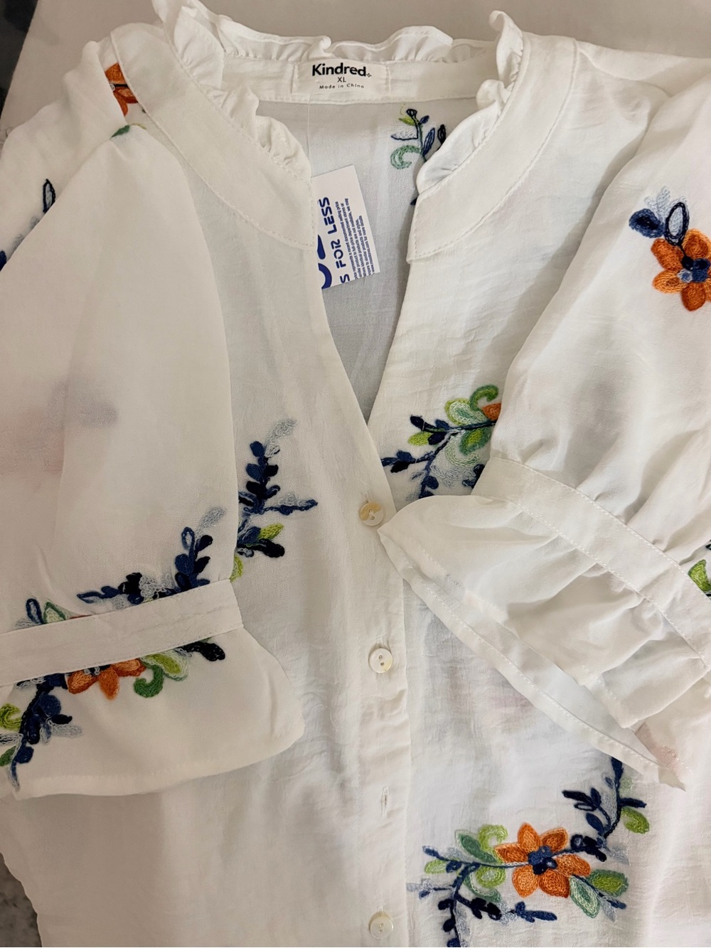 Kindred White Girls' Embroidered Floral Button-Front Top